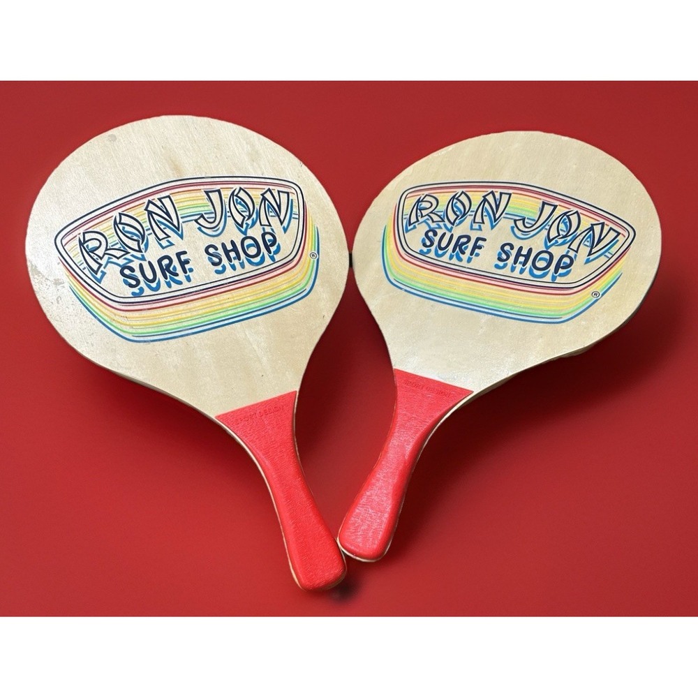 Ron Jon Surf Shop Wooden Paddle Ball Set Pair | Vintage Beach Game Decor